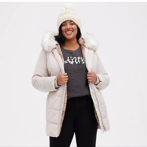 Fur Trim Fit and Flare Puffer Jacket - Picture 5 of 10